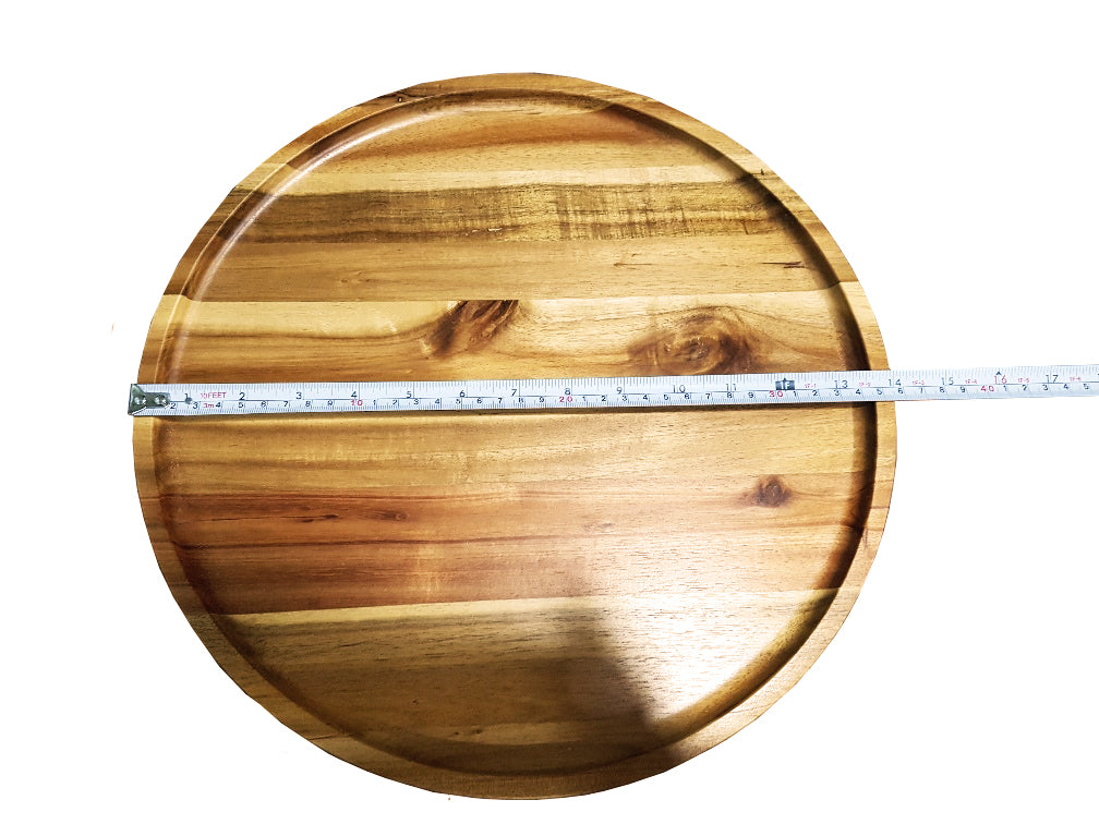 Zavis Green Acacia Wood Round Stackable Plate / Platter 14