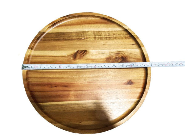 [ Set of 3 ] Zavis Green Acacia Wood Round Stackable Plate / Platter 14