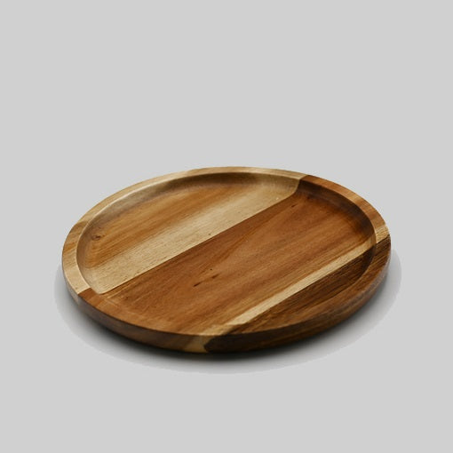 [ Set of 3 ] Zavis Green Acacia Wood Round Stackable Plate / Platter 8