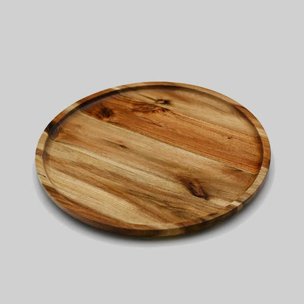 [ Set of 3 ] Zavis Green Acacia Wood Round Stackable Plate / Platter 12