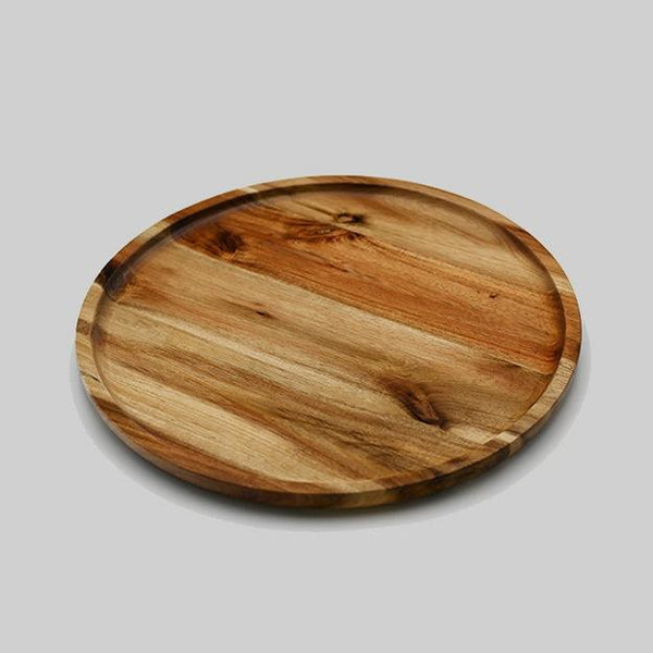 [ Set of 3 ] Zavis Green Acacia Wood Round Stackable Plate / Platter 12