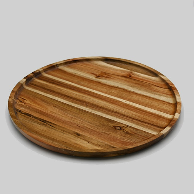 [ Set of 3 ] Zavis Green Acacia Wood Round Stackable Plate / Platter 14
