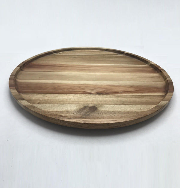 [ Set of 3 ] Zavis Green Acacia Wood Round Stackable Plate / Platter 14