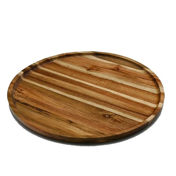 [ Set of 3 ] Zavis Green Acacia Wood Round Stackable Plate / Platter 14