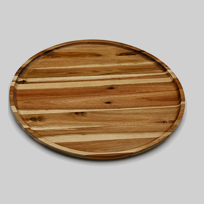 [ Set of 3 ] Zavis Green Acacia Wood Round Stackable Plate / Platter 16