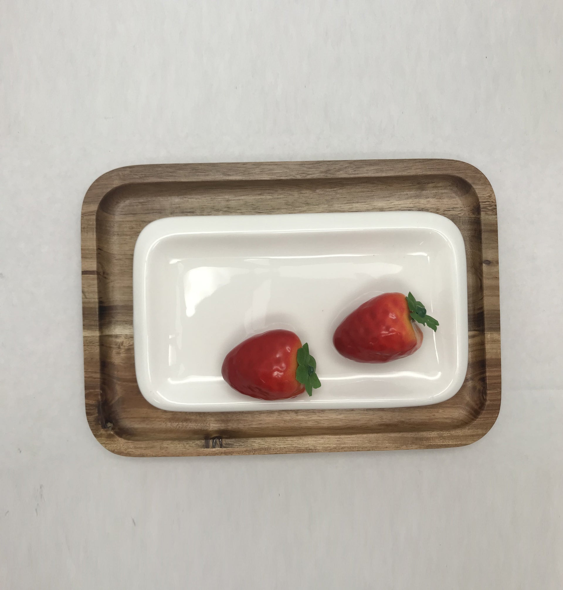 [ Set of 3 ] Zavis Green Acacia Wood Serving rectangle StackableTray / Dish 10