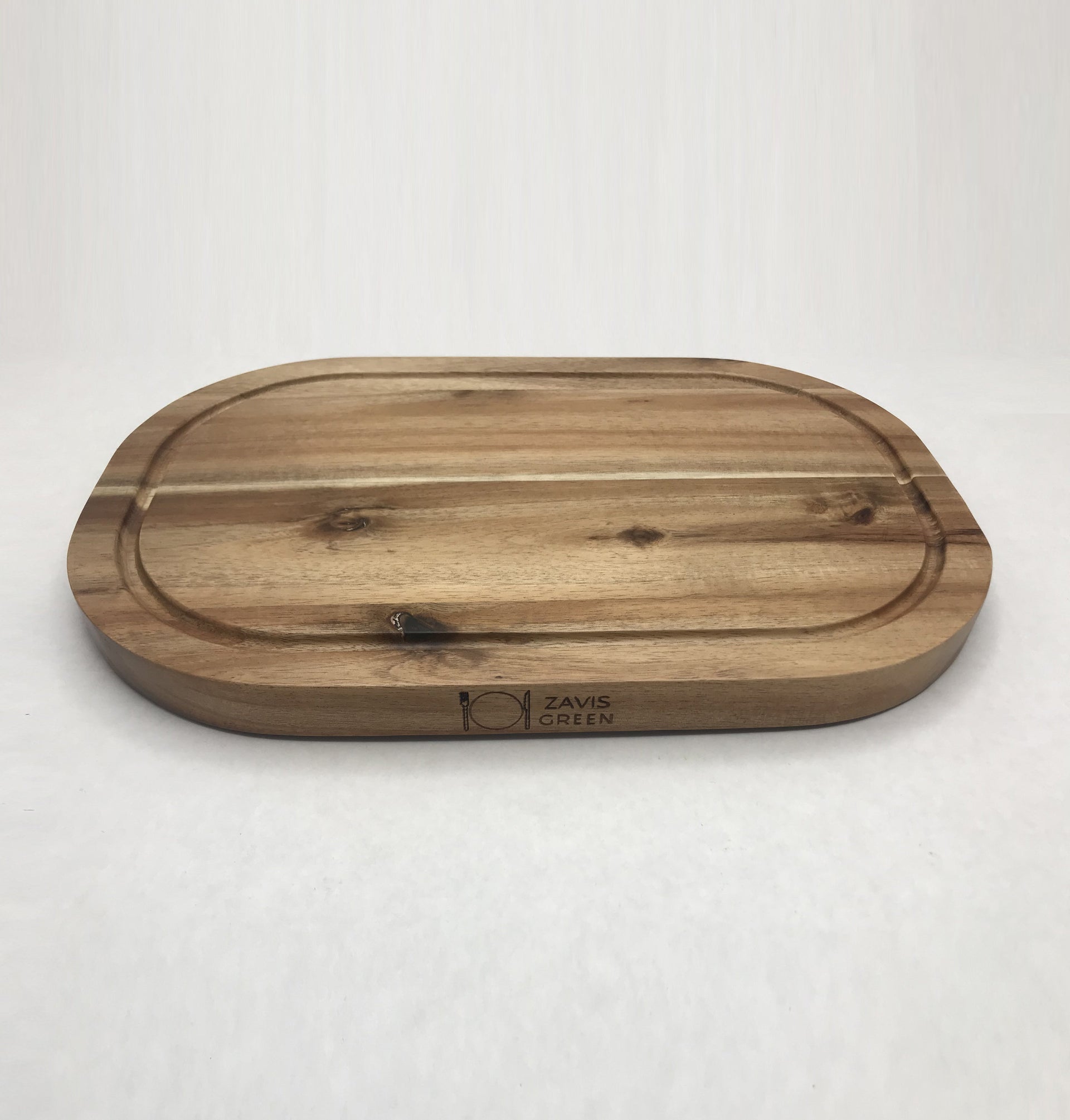 [ Set of 3 ] Zavis Green Acacia Wood Serving Rounded Cutting Board With Juice Groove 12