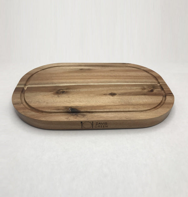 [ Set of 3 ] Zavis Green Acacia Wood Serving Rounded Cutting Board With Juice Groove 12