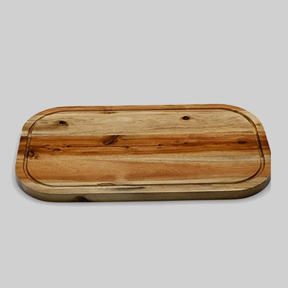 [ Set of 3 ] Zavis Green Acacia Wood Serving Rounded Cutting Board With Juice Groove 18