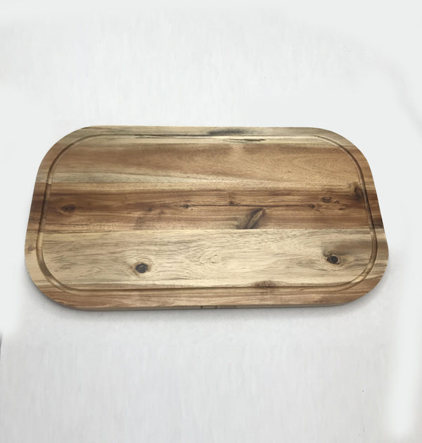 [ Set of 3 ] Zavis Green Acacia Wood Serving Rounded Cutting Board With Juice Groove 18