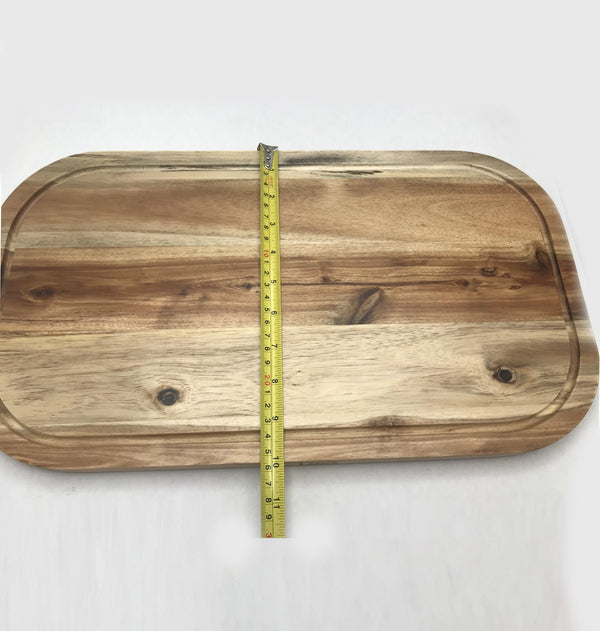 [ Set of 3 ] Zavis Green Acacia Wood Serving Rounded Cutting Board With Juice Groove 18