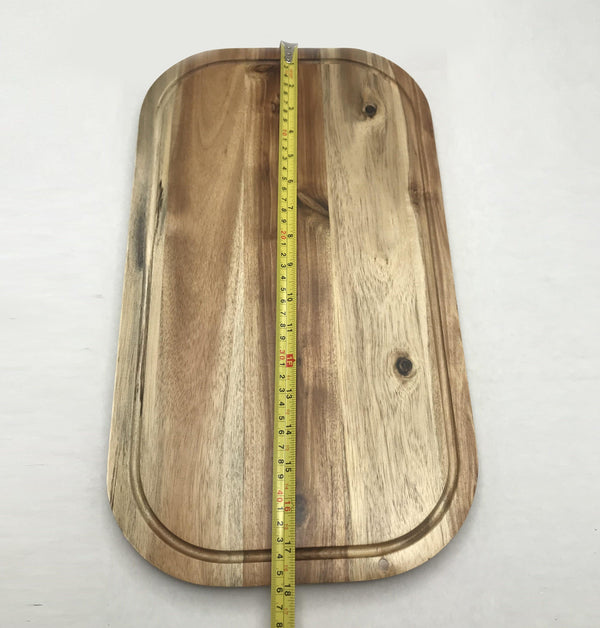 [ Set of 3 ] Zavis Green Acacia Wood Serving Rounded Cutting Board With Juice Groove 18