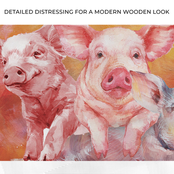 Three Baby Pigs Watercolor Canvas Wall Art