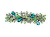 Antique silver metal hair barrette clip with tear drop crystals - Green