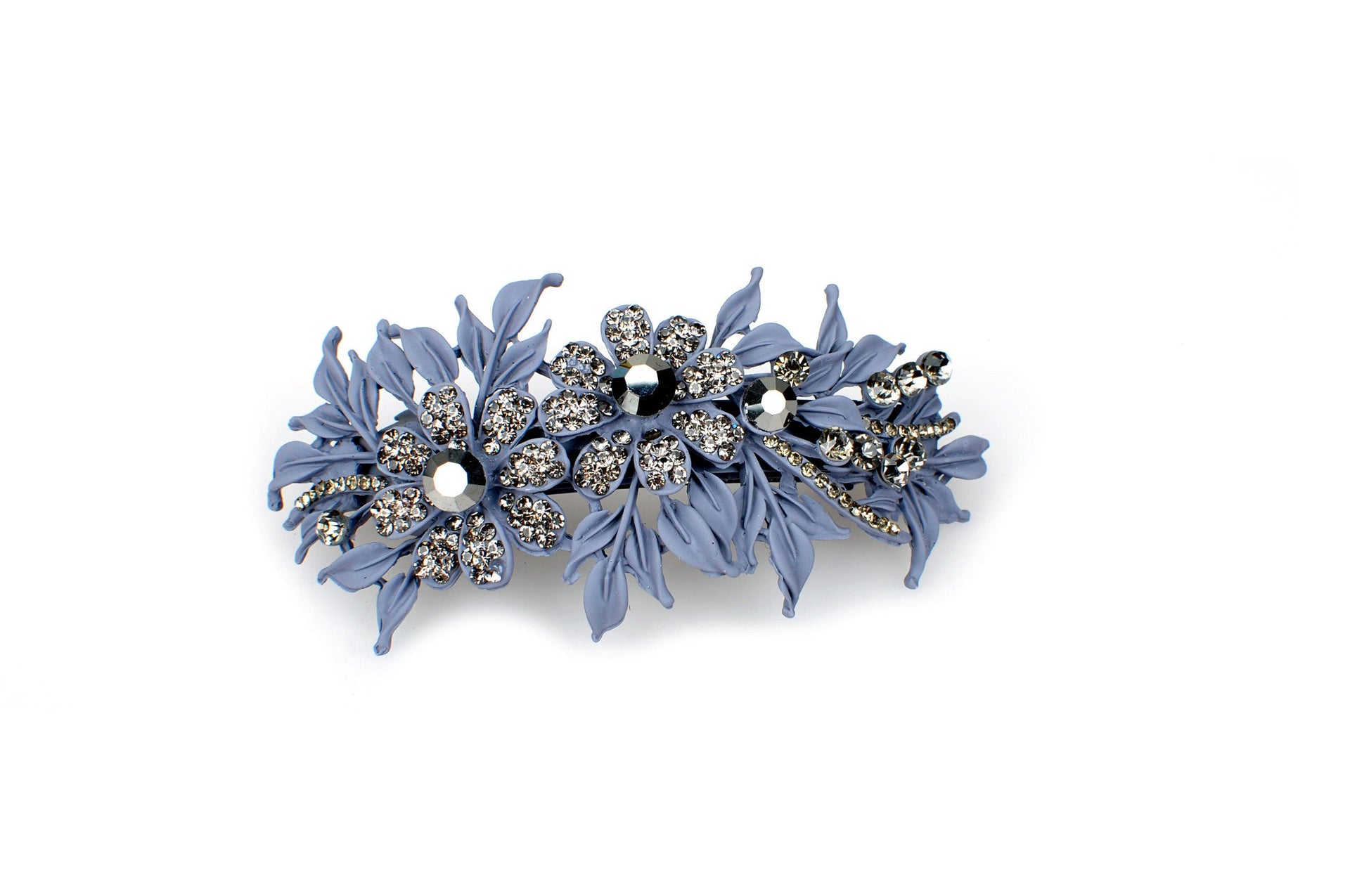Matte finish hair barrette leaves with sparkling crystal rhinestones - Lavender