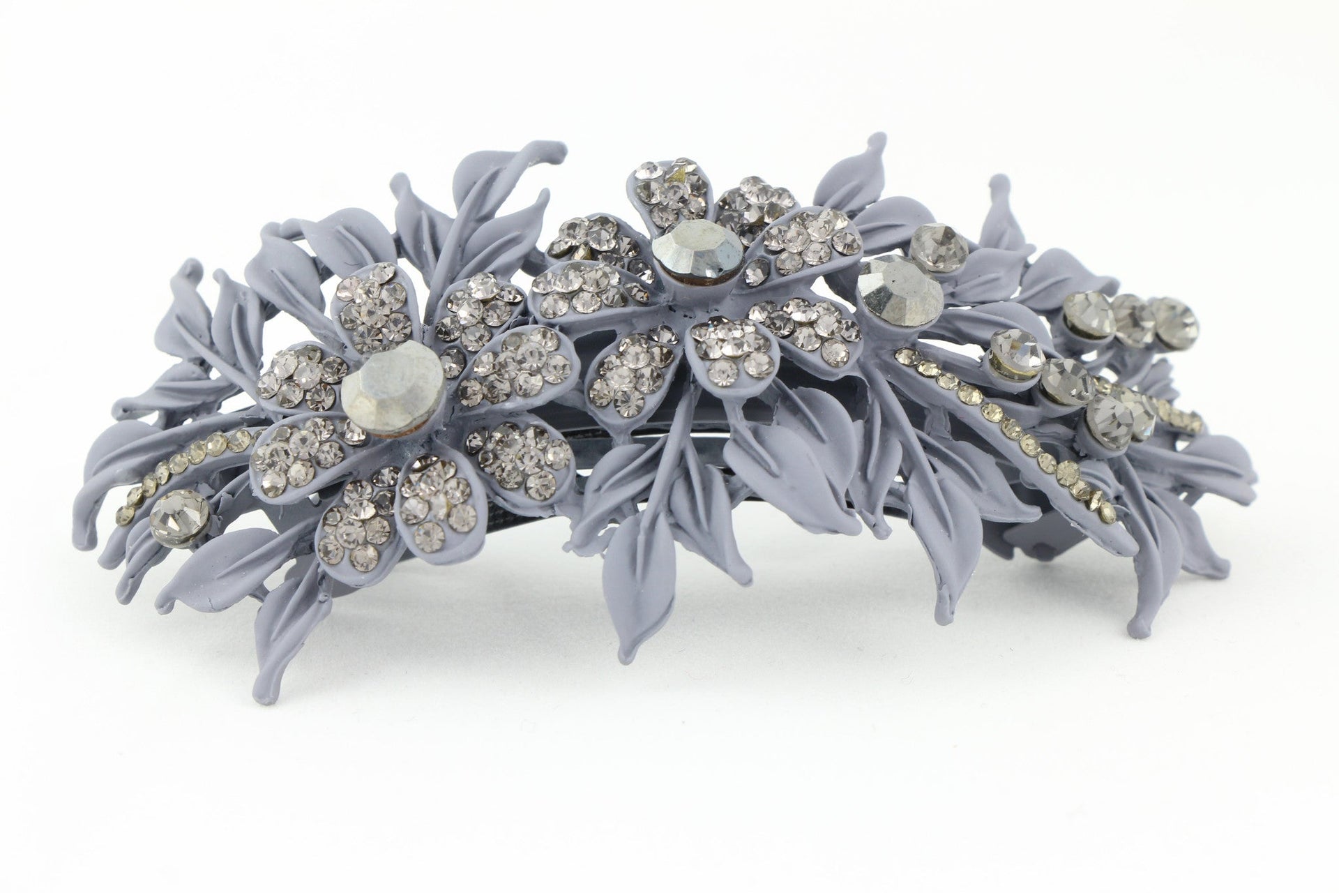 Matte finish hair barrette leaves with sparkling crystal rhinestones - Lavender