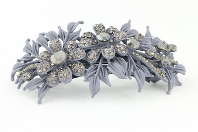 Matte finish hair barrette leaves with sparkling crystal rhinestones - Lavender