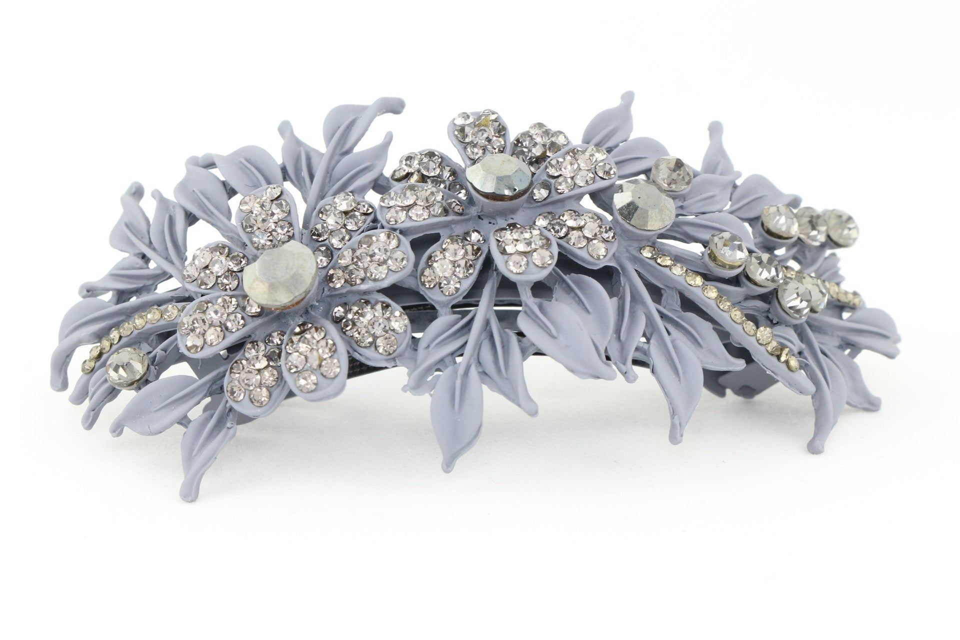 Matte finish hair barrette leaves with sparkling crystal rhinestones - Lavender