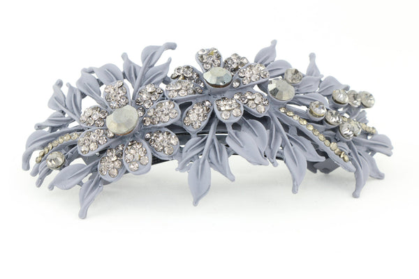 Matte finish hair barrette leaves with sparkling crystal rhinestones - Lavender