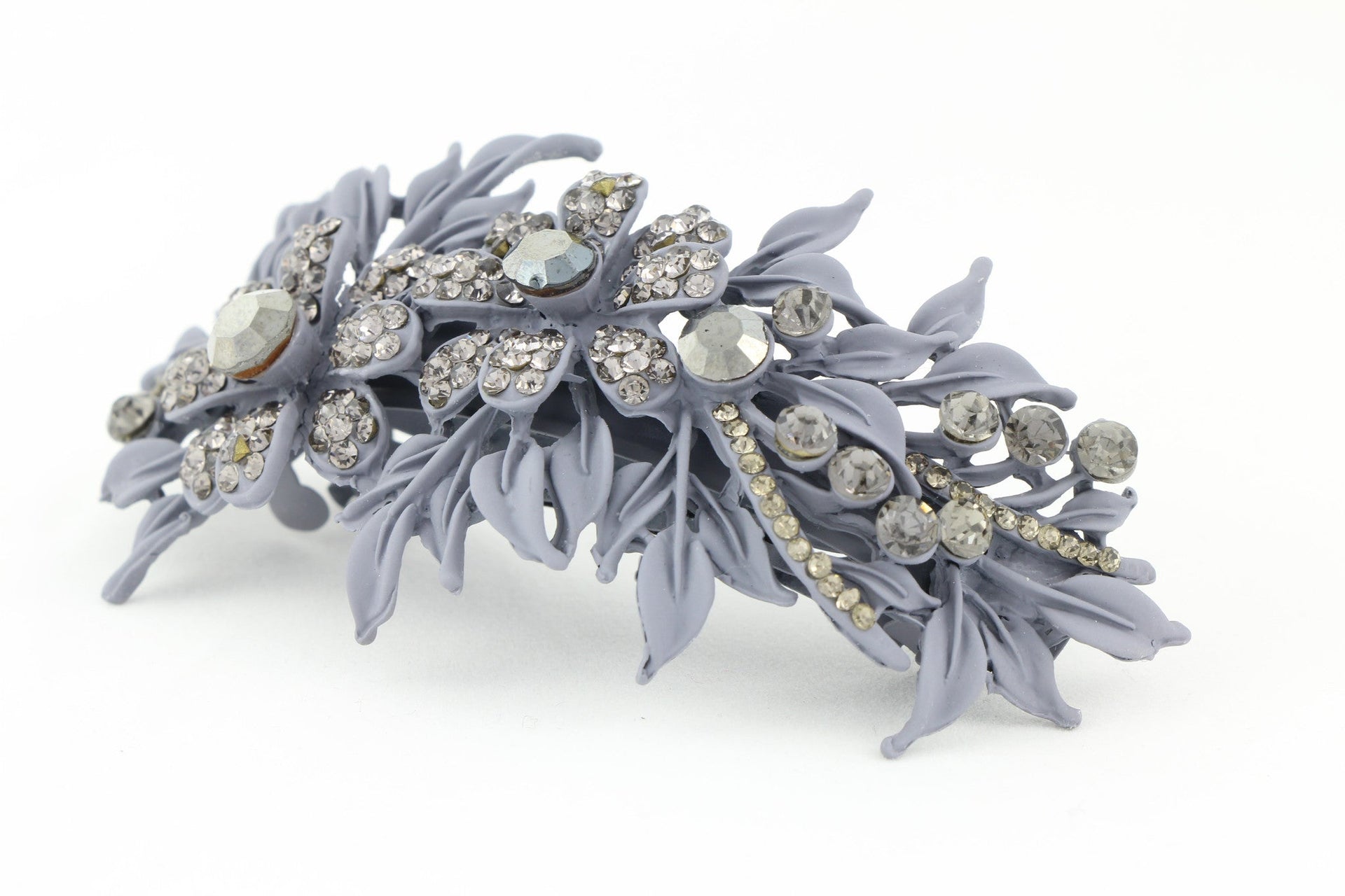 Matte finish hair barrette leaves with sparkling crystal rhinestones - Lavender