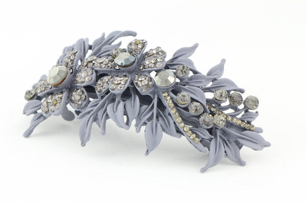 Matte finish hair barrette leaves with sparkling crystal rhinestones - Lavender