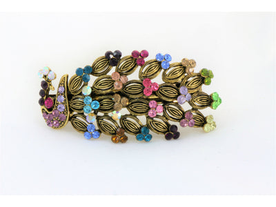 Vintage peacock hair clip with multi-color crystals