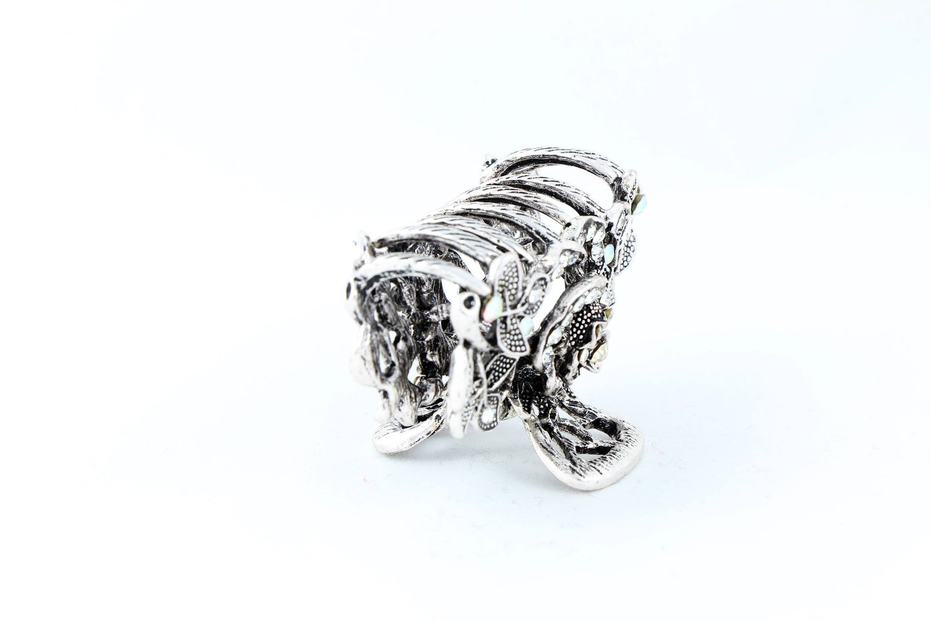 Antique silver finish hair claw clip with multicolor rhinestones