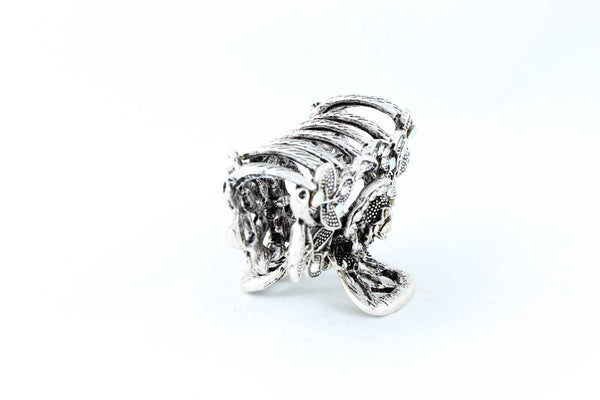Antique silver finish hair claw clip with multicolor rhinestones