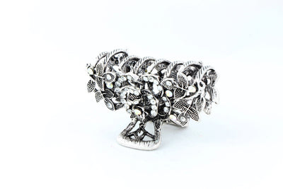 Antique silver finish hair claw clip with multicolor rhinestones