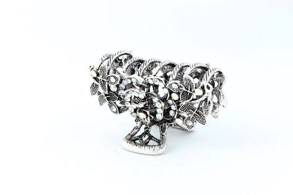 Antique silver finish hair claw clip with multicolor rhinestones