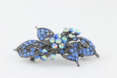 Antique silver hair barrette with complimenting color small rhinestones - Lavender