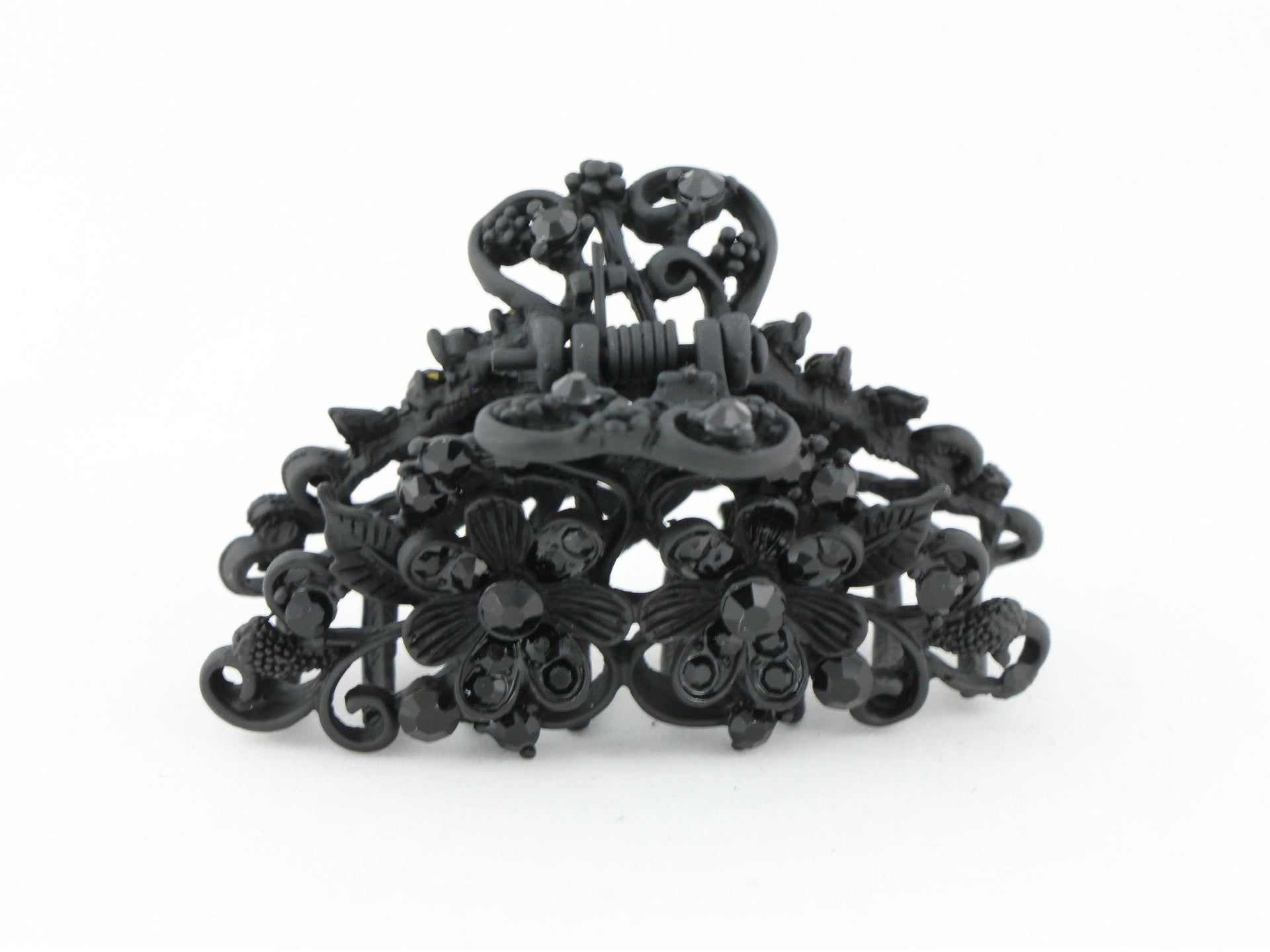 Neutral black color hair claw clip with tiny diamante flowers