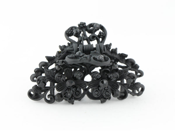 Neutral black color hair claw clip with tiny diamante flowers