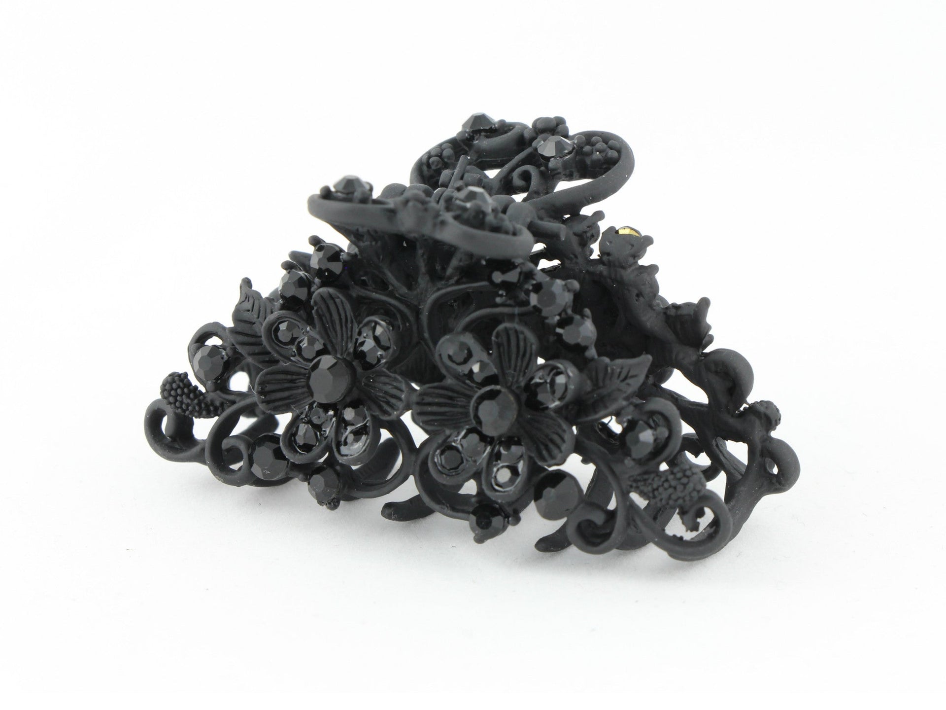 Neutral black color hair claw clip with tiny diamante flowers