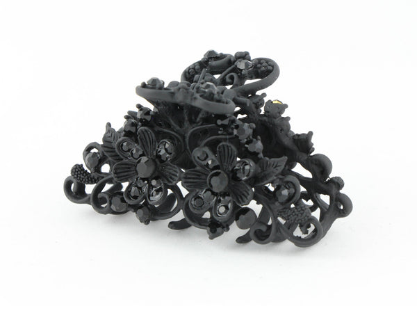 Neutral black color hair claw clip with tiny diamante flowers
