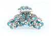 Antique silver metallic hair claw clip with colored rhinestones - Ocean Blue