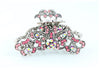Antique silver metallic hair claw clip with colored rhinestones - Pink
