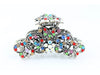Antique silver metallic hair claw clip with colored rhinestones - Multi Color