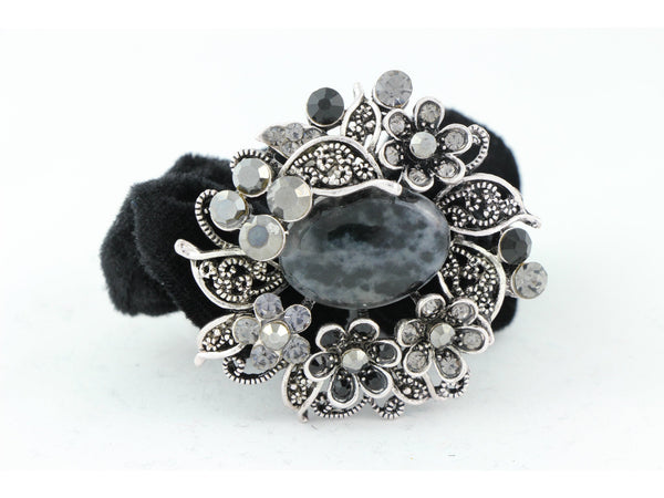 Wreath design pony tail holder with translucent beads and crystals - Black