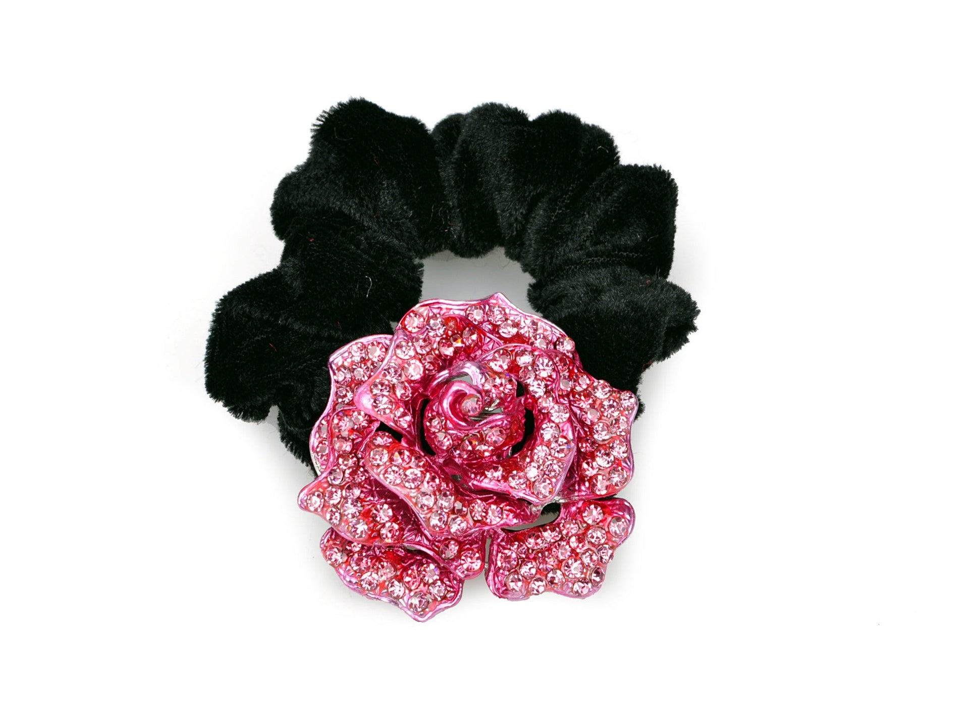 Rose flower pony tail holder with two tone color sparkling with crystals - Pink