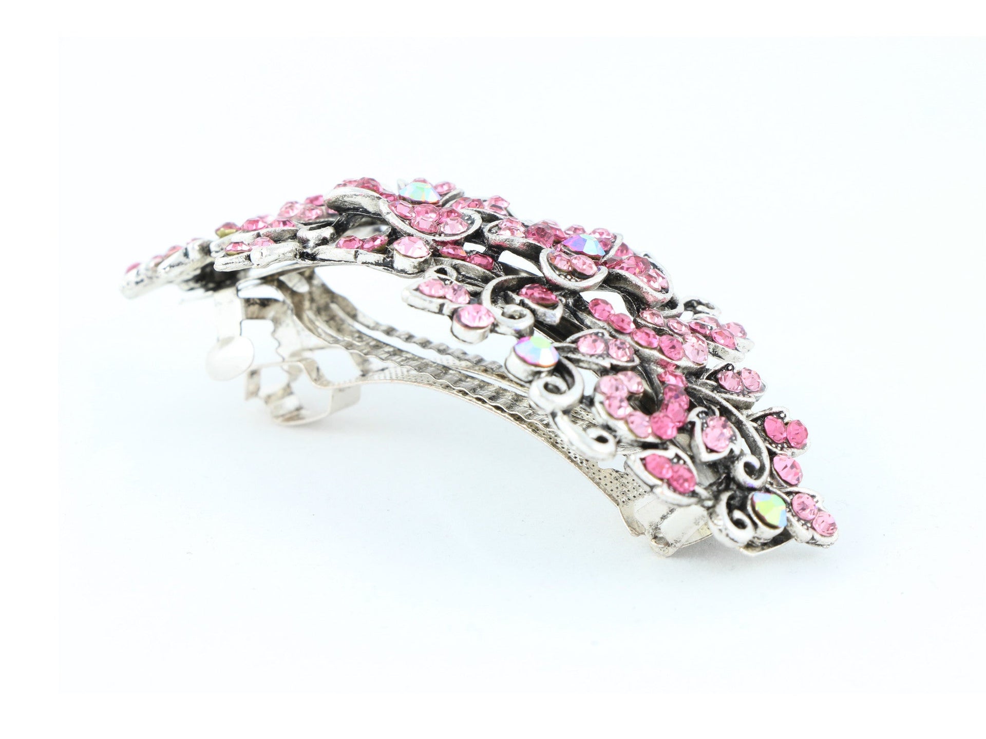 Hair barrette clip with butterfly flowers and leaves - Pink