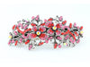 Hair barrette clip with butterfly flowers and leaves - Red