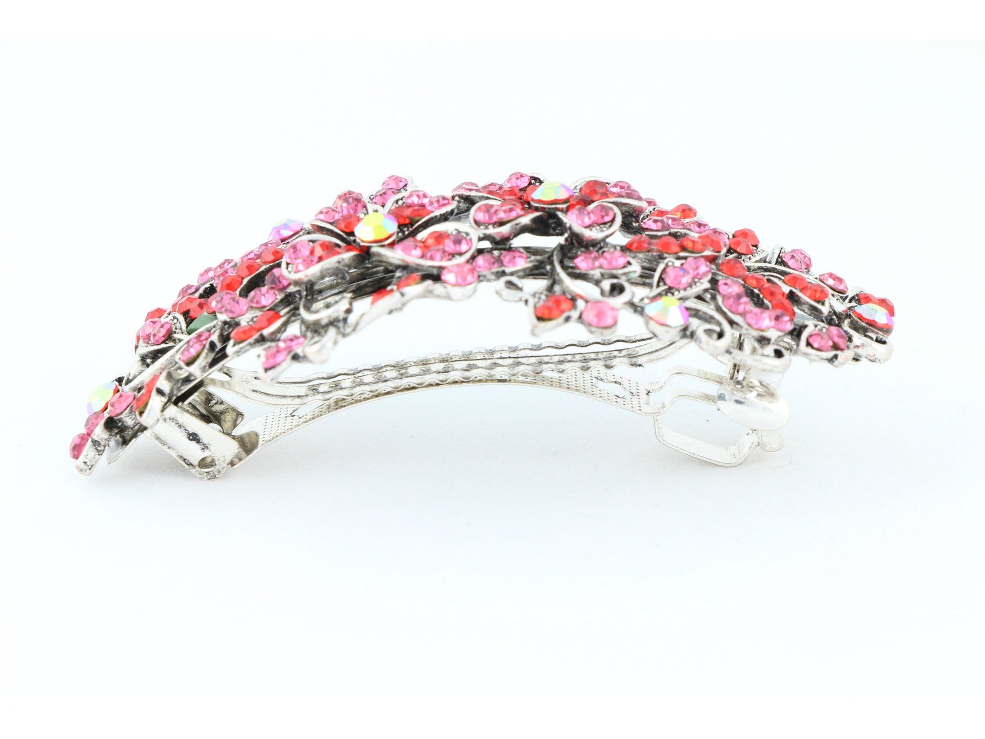 Hair barrette clip with butterfly flowers and leaves - Red
