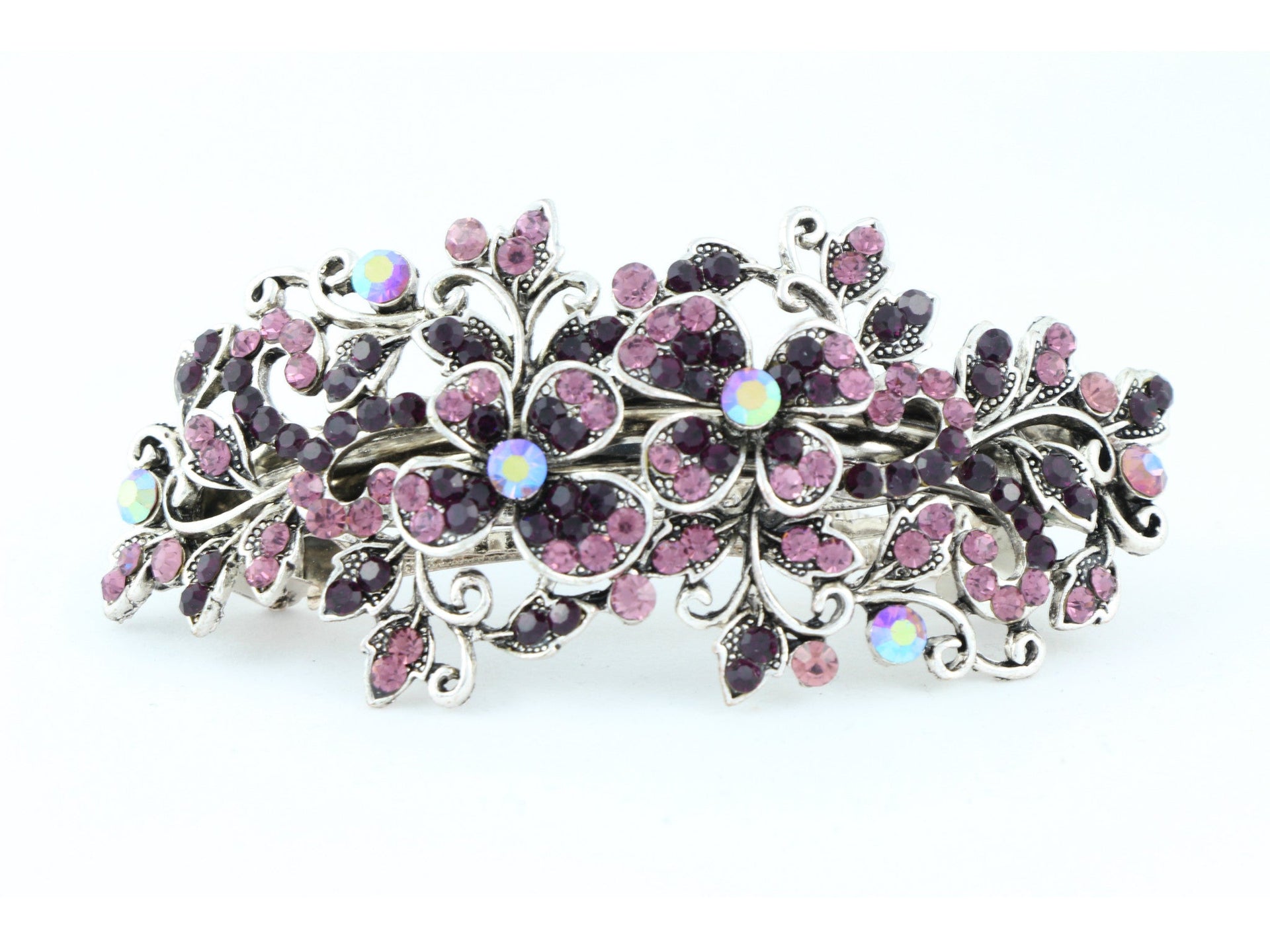 Hair barrette clip with butterfly flowers and leaves - Wine