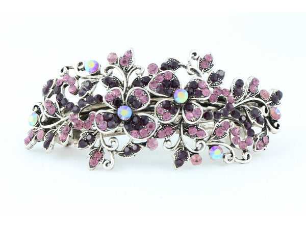 Hair barrette clip with butterfly flowers and leaves - Wine