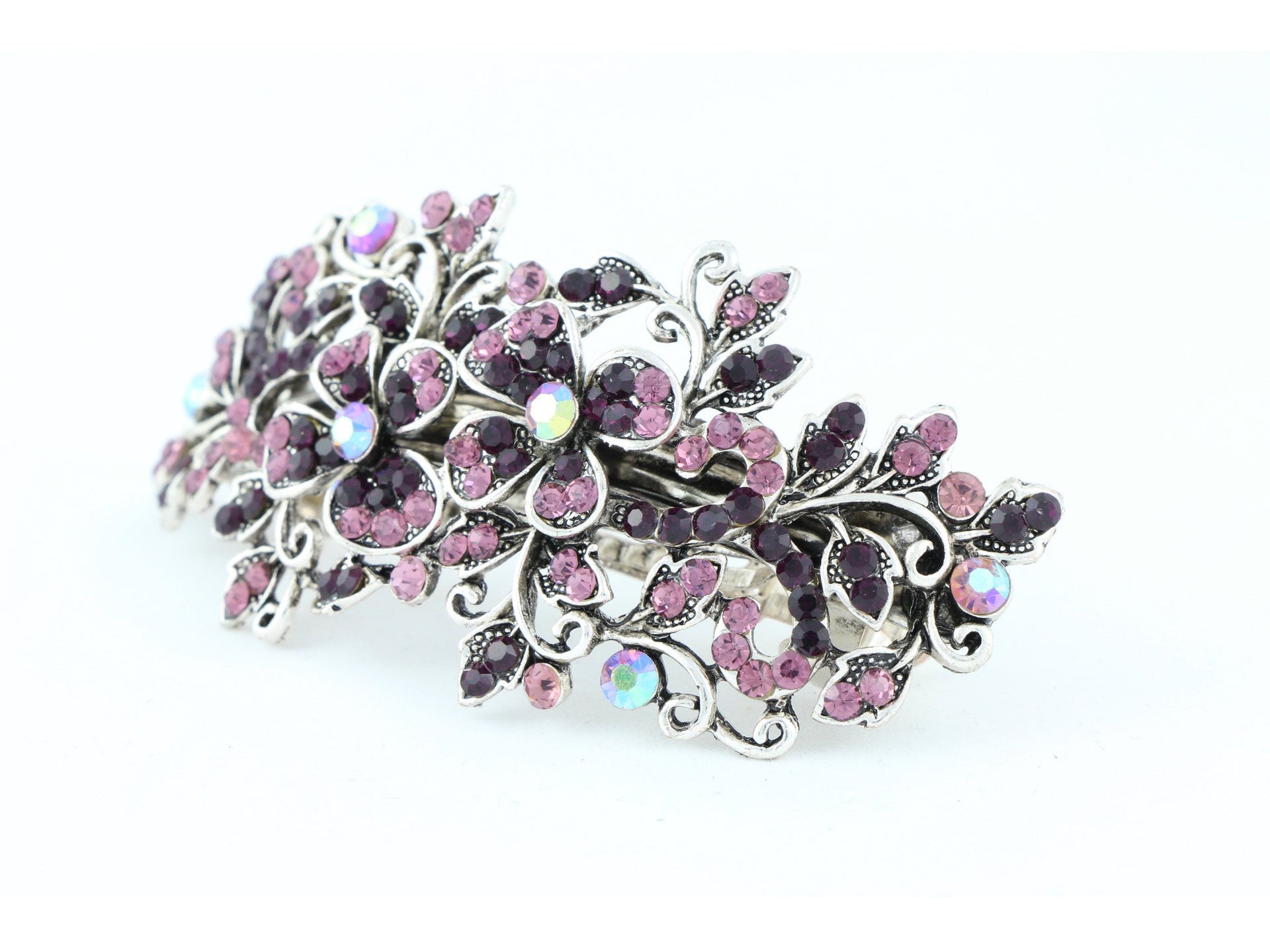 Hair barrette clip with butterfly flowers and leaves - Wine