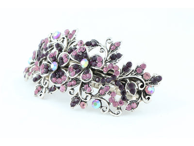 Hair barrette clip with butterfly flowers and leaves - Wine