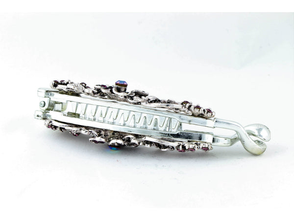 Gun metal color banana hair clip with dark violet flowers - Gifts for You 'n Me