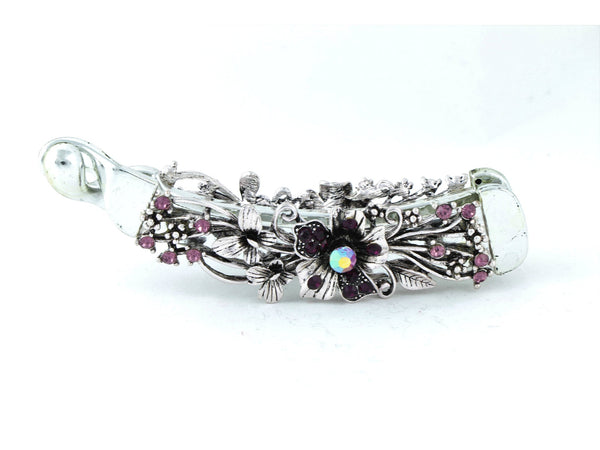 Gun metal color banana hair clip with dark violet flowers - Gifts for You 'n Me