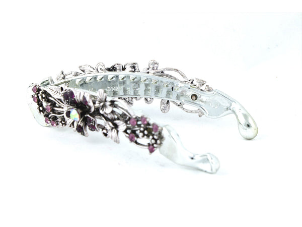Gun metal color banana hair clip with dark violet flowers - Gifts for You 'n Me